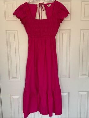 Jason Wu Fuchsia Pink Smocked Maxi Dress with Eyelet Flutter Sleeves Size M